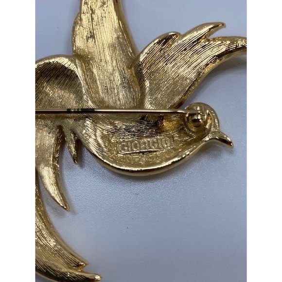 Vintage GIORGIO signed Red Enamel / Crystals Gold Tone Song Bird Brooch Pin - Picture 4 of 6